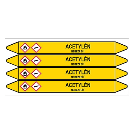 Značení potrubí, acetylén,4 ks, 250 × 26 mm